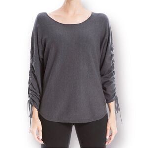 Max Studio Ruched Long Sleeve Knit Sweater Heather Charcoal M
